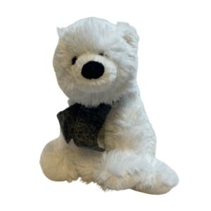 White Plush Bear Stuffed Animal Toy with Gray Scarf‎ Gift Soft